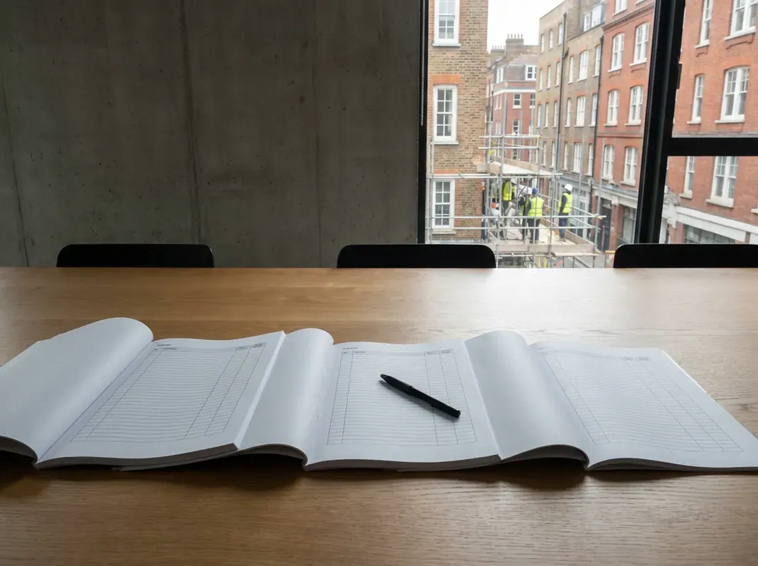 Three contractor tender returns laid side by side on a meeting table
