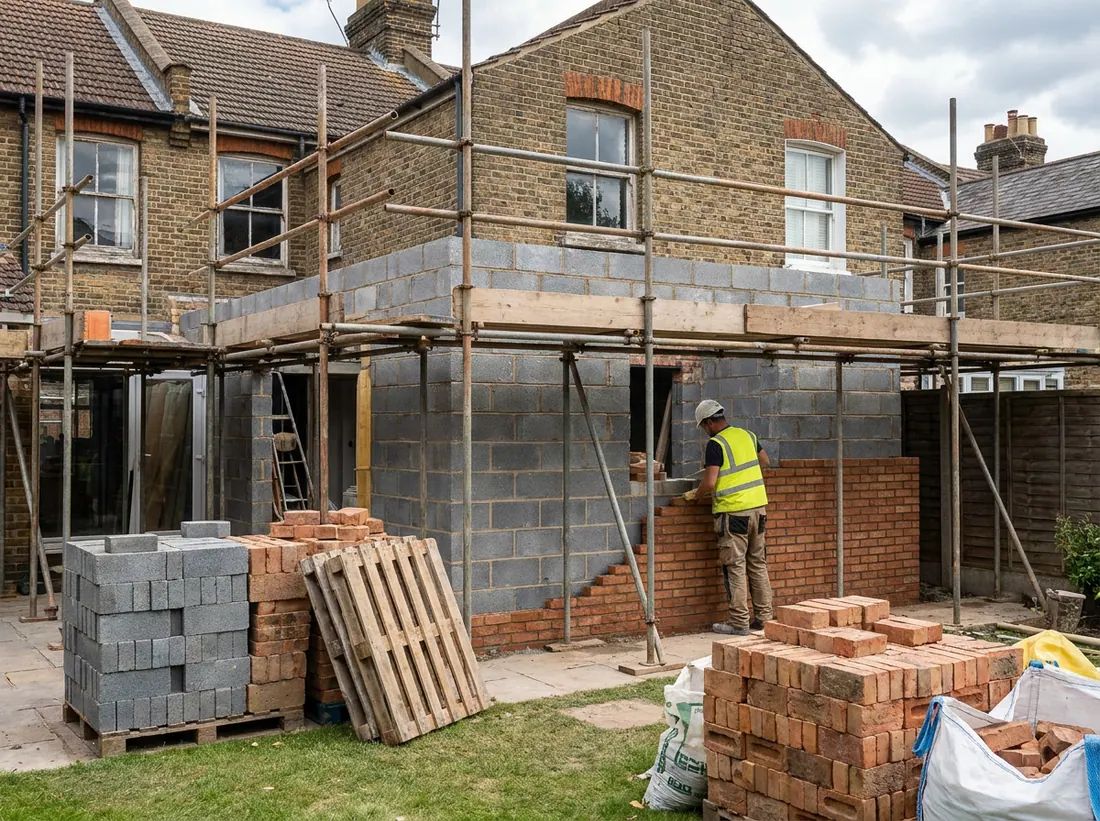 Builders at work on a London domestic extension