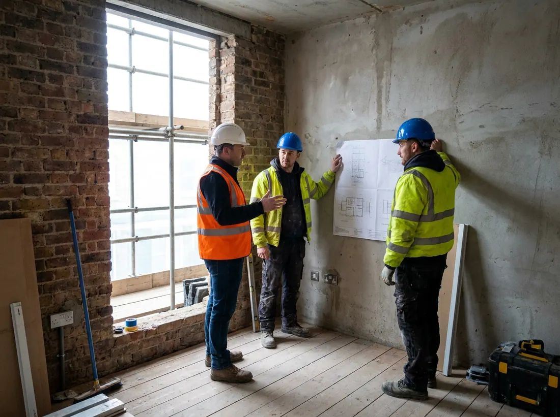 Builders at work on a London domestic extension