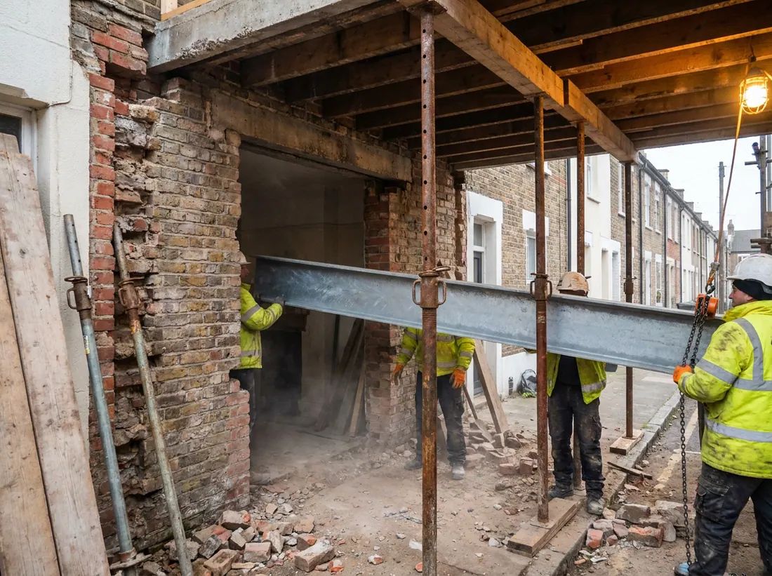 A mini excavator digging foundation trenches beside a house
