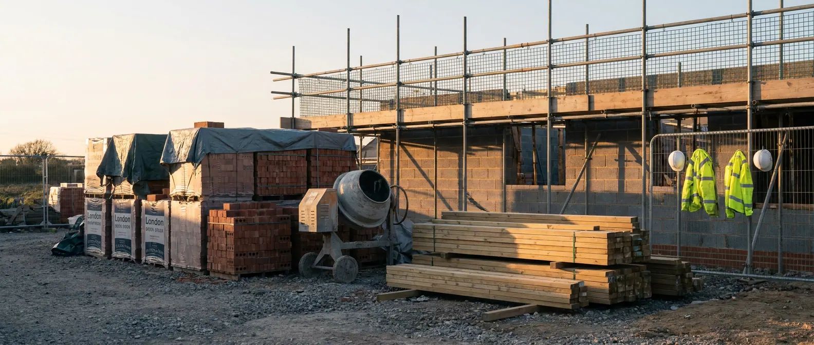 A tidy London domestic building site at the end of the day