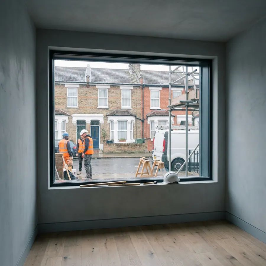 A converted garage finished as a home office