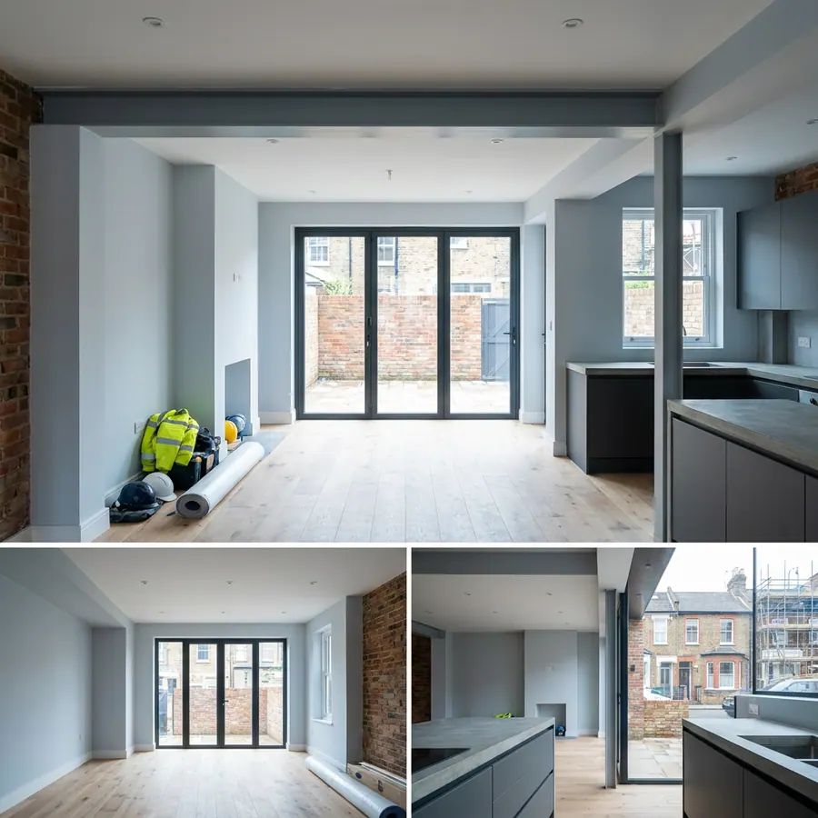 A finished open-plan living space after a full renovation