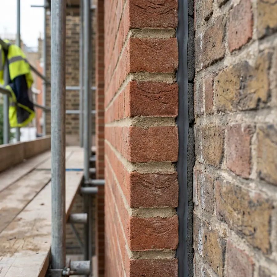Brickwork detail where new matches old on an extension